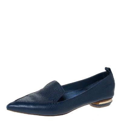 Pre-owned Nicholas Kirkwood Blue Leather Beya Pointed Toe Loafers Size 37.5
