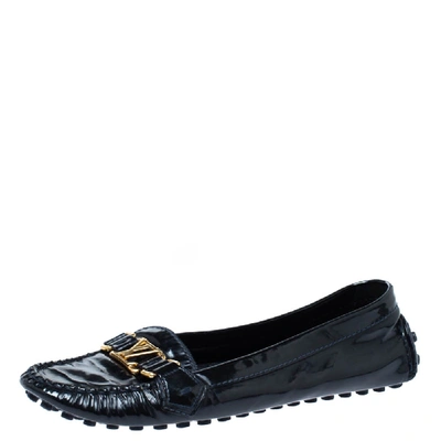 Pre-owned Louis Vuitton Black Patent Leather Logo Slip On Loafers Size 41