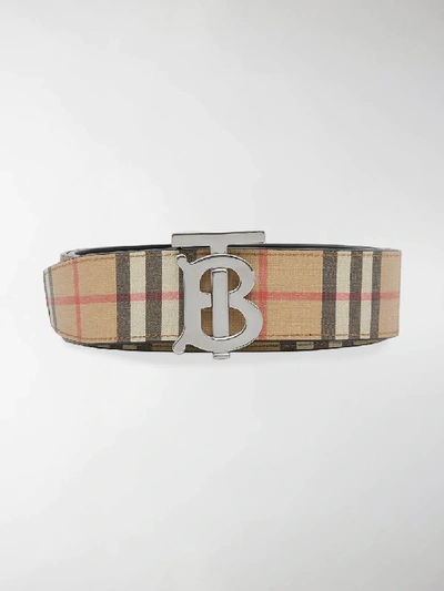 Shop Burberry Reversible Monogram Motif Vintage Check Belt In Neutrals