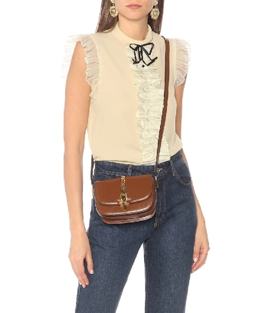 Shop Gucci Sylvie 1969 Mini Leather Shoulder Bag In Brown