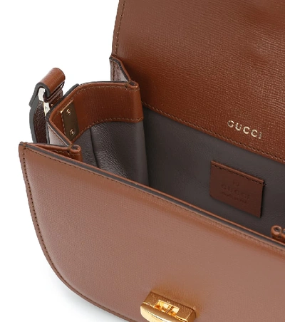 Shop Gucci Sylvie 1969 Mini Leather Shoulder Bag In Brown