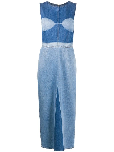 Shop Mm6 Maison Margiela Fitted Denim Midi Dress In Blue