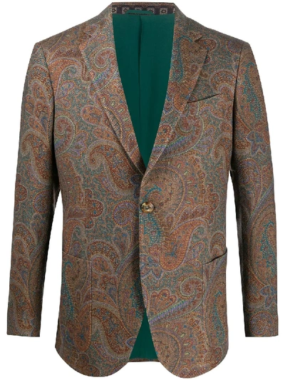 Shop Etro Paisley-print Cashmere Blazer In Brown