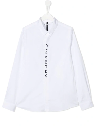 Shop Givenchy Teen Logo-print Long-sleeved Shirt In White