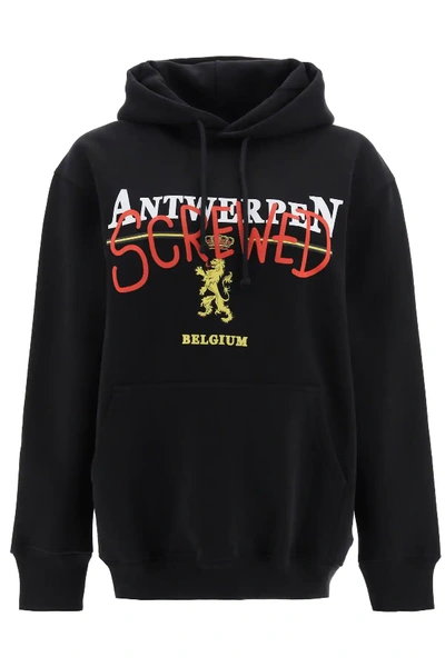 Shop Vetements Antwerpen Print Hoodie In Black,red,white