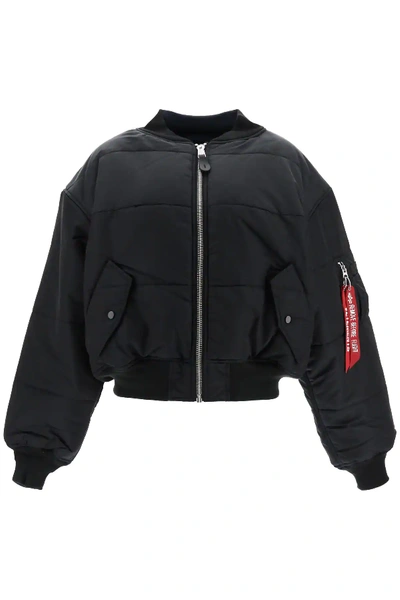 Shop Vetements Reversible Crop Bomber Jacket In Black,blue