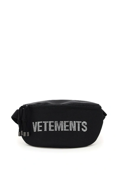 Shop Vetements Rhinestone Logo Beltpack In Black