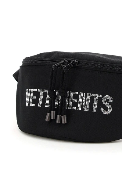 Shop Vetements Rhinestone Logo Beltpack In Black