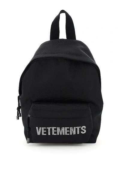Shop Vetements Rhinestone Logo Small Backpack In Black