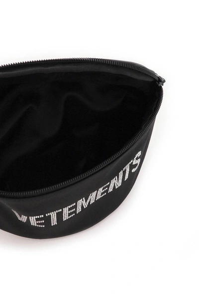 Shop Vetements Rhinestone Logo Beltpack In Black