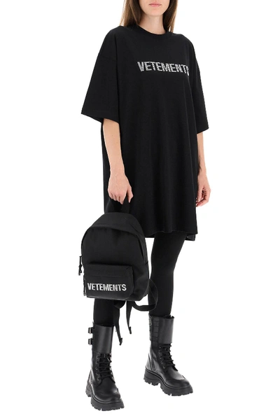 Shop Vetements Rhinestone Logo Small Backpack In Black