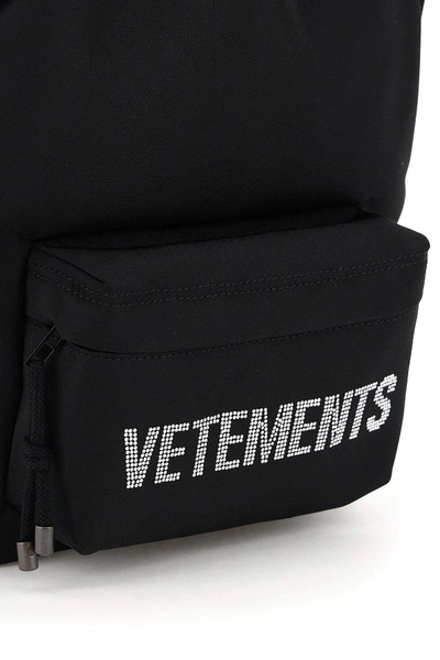 Shop Vetements Rhinestone Logo Small Backpack In Black