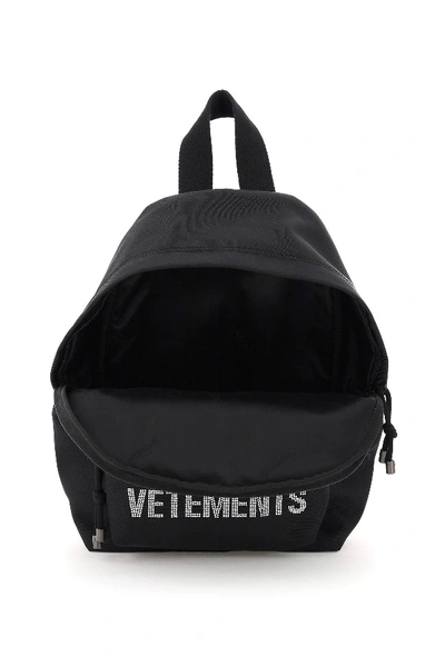 Shop Vetements Rhinestone Logo Small Backpack In Black