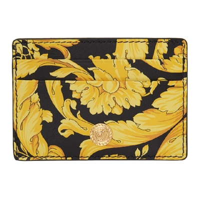 Shop Versace Black And Yellow Barocco Medusa Card Holder In Dmroh Black