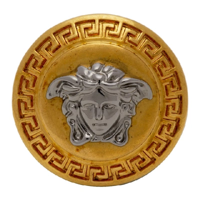 Shop Versace Gold And Silver Round Medusa Greek Ring In Kote Gold