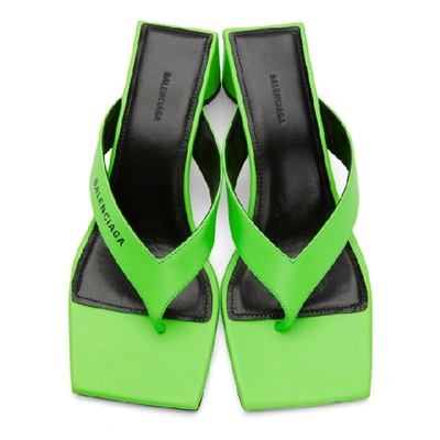 Shop Balenciaga Green Double Square Sandals In 3710 Fluo G