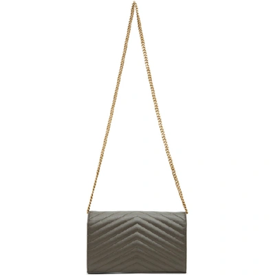 Shop Saint Laurent Grey Monogramme Chain Wallet Bag In 1011 Pebble