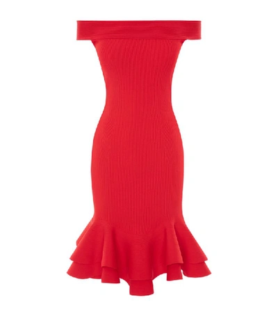 Shop Alexander Mcqueen Off-the-shoulder Knit Mini Dress