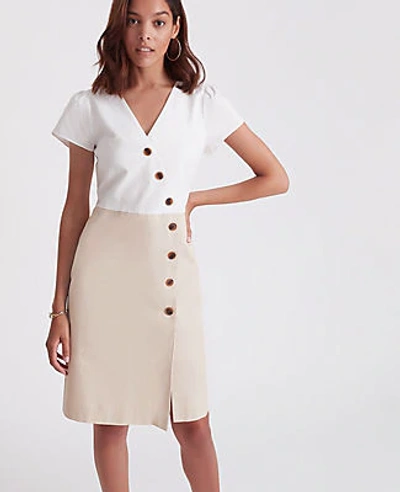 Shop Ann Taylor Button Trim V-neck Sheath Dress In White