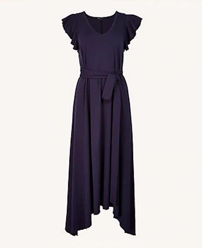 Shop Ann Taylor Ruffle Sleeve Belted Maxi Dress In Night Sky