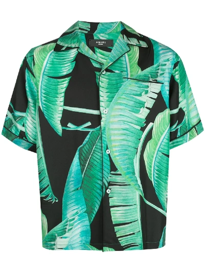 Shop Amiri Banana Leaf Satin Pajama Shirt In Blue