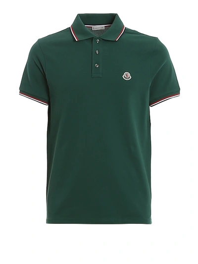 Shop Moncler Logo Patch Piqué Polo Shirt In Green