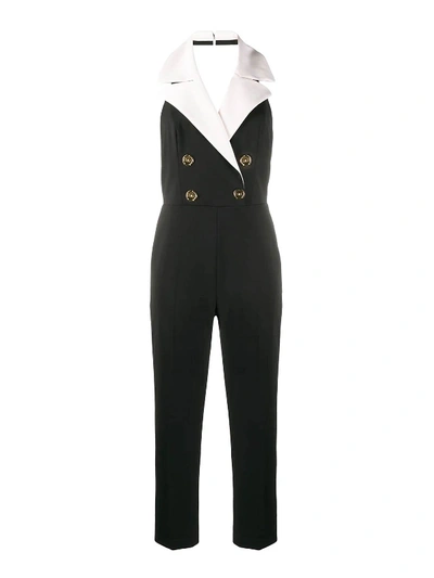 Shop Elisabetta Franchi Sleeveless Crepe Crop Jumpsuit In Black