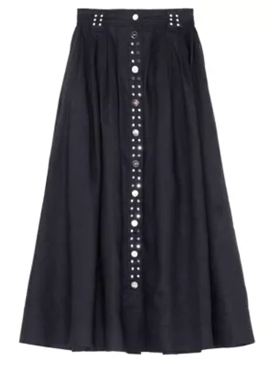 Shop Ganni Studded Linen Maxi Skirt In Phantom