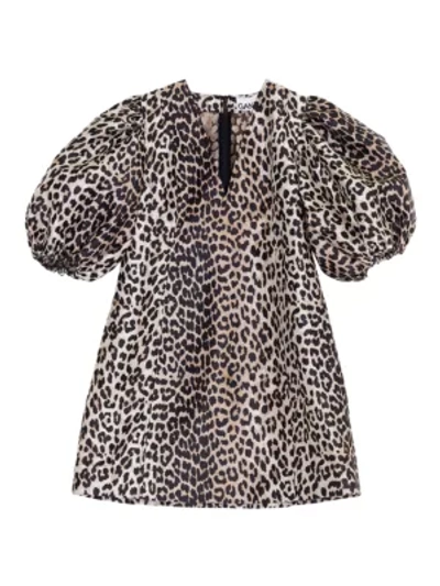 Shop Ganni Leopard Jacquard Mini Dress In Phantom