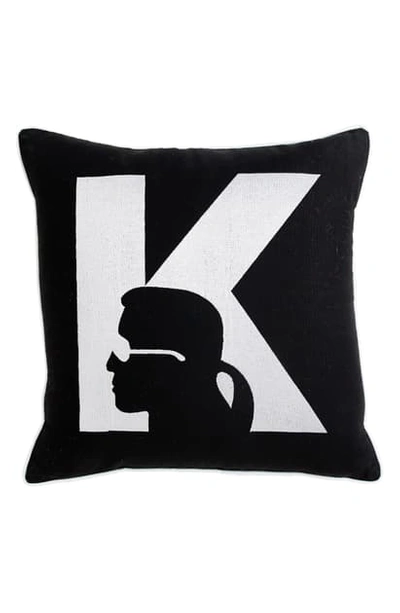 Shop Karl Lagerfeld Silhouette Metallic Logo Accent Pillow In Black
