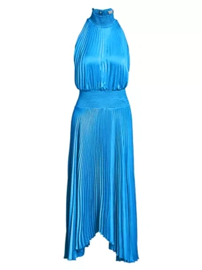 Shop A.l.c Renzo Pleated Blouson Dress In Cerulean