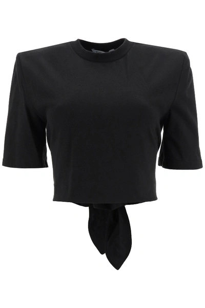 Shop Attico Cropped T-shirt With Padded Shoulders In Black (black)