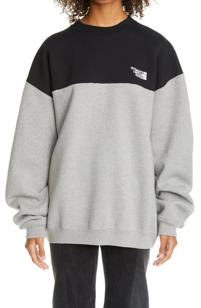 Shop Vetements Colorblock Logo Cotton Blend Sweatshirt In Black/ Grey