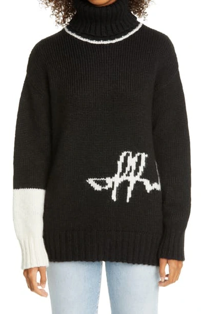 Shop Off-white Intarsia Script Logo Alpaca Blend Turtleneck Sweater In Black/ White