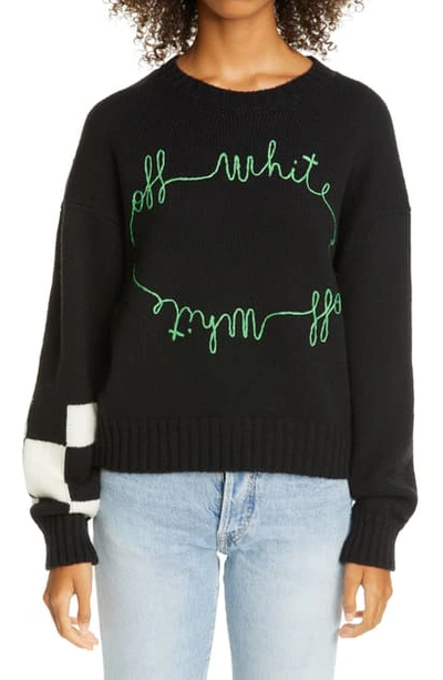 Shop Off-white Cornelly Stitched Logo Wool Blend Sweater In Black/ Green