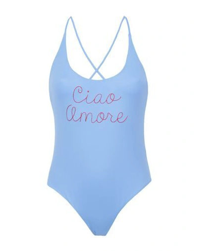 Shop Giada Benincasa Woman One-piece Swimsuit Sky Blue Size Xs Polyamide, Elastane