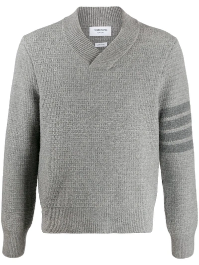 Shop Thom Browne Tonal 4-bar Shawl Pullover In Grey