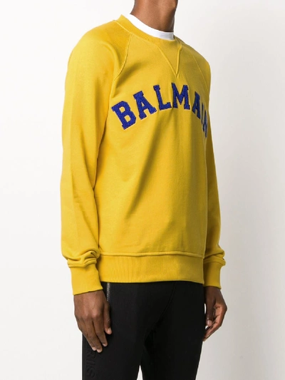 Shop Balmain Sweatshirt Round Neck Logo College In Yellow