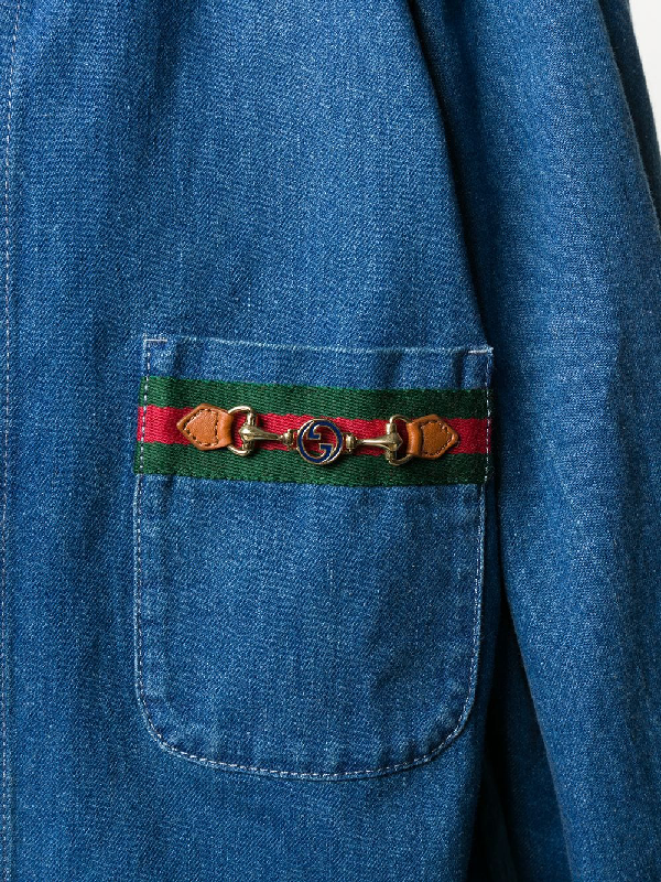 Gucci Web-detail Long-sleeve Denim Shirt In Blue | ModeSens