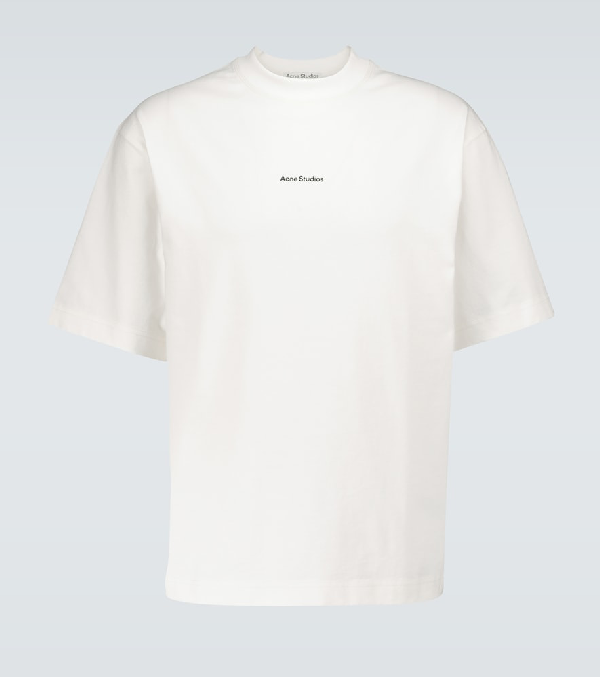 Acne Studios Extorr Embroidered Logo High Neck Cotton T Shirt In White Modesens