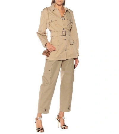 Shop Dolce & Gabbana Belted Cotton-blend Jacket In Brown