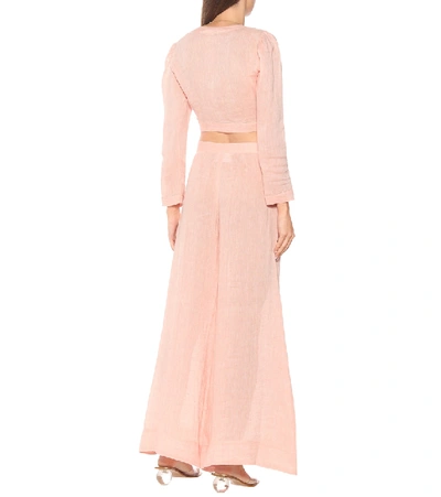 Shop Lisa Marie Fernandez Linen Crop Top In Pink