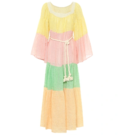 Shop Lisa Marie Fernandez Linen-blend Gauze Maxi Dress In Multicoloured