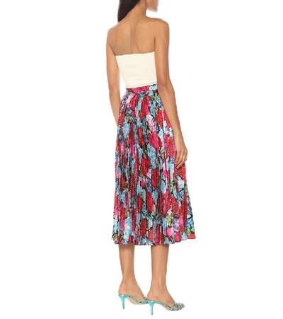 Shop Versace Floral Pleated Midi Skirt In Multicoloured
