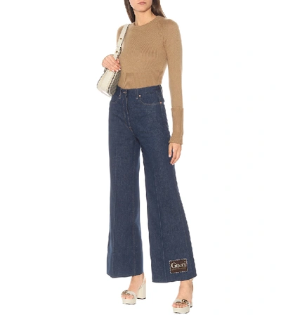 Shop Gucci High-rise Cotton-denim Flared Jeans In Blue