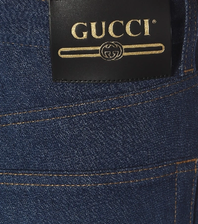 Shop Gucci High-rise Cotton-denim Flared Jeans In Blue