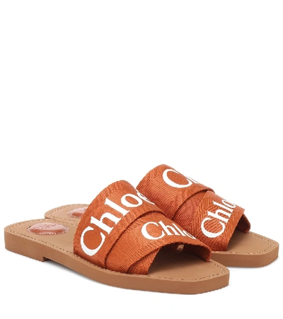 Shop Chloé Woody Canvas Sandals In Brown
