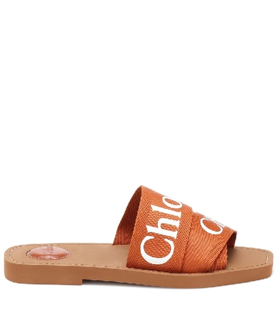Shop Chloé Woody Canvas Sandals In Brown