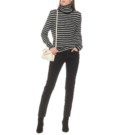 Shop Saint Laurent Striped Mohair-blend Sweater In White