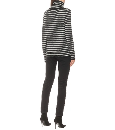 Shop Saint Laurent Striped Mohair-blend Sweater In White